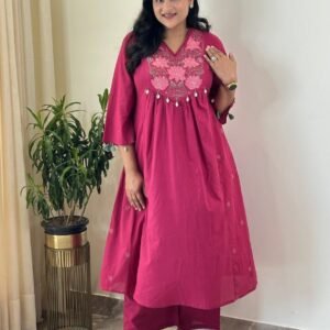Elegant Pink Cotton Embroidered Kurta Set
