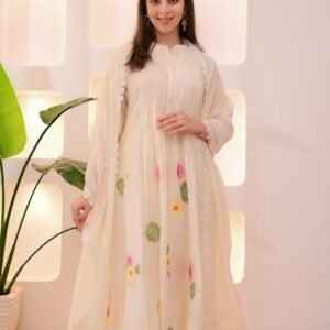 Ivory Pastel Floral Cotton Embroidered Kurta Set