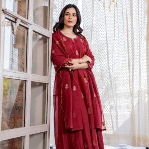 Pankhudi Mul Chanderi Anarkali d Suit Set (Maroon)
