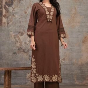 Premium Brown Cotton Embroidered Suit Set