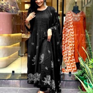 Anoura Premium Black Cotton Printex Suit Set